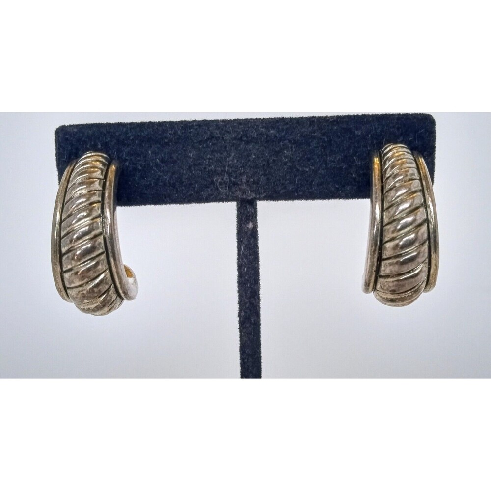 Premier Designs Vintage Silvertone Antique Look Crescent Half Hoop Earrings 1.25